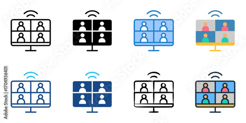 Virtual classroom icon set multiple style collection 
