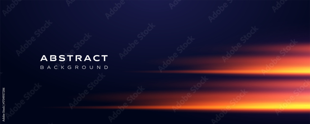 Fototapeta premium Orange light streak abstract background vector with dark blue gradient and glowing speed effect. Modern futuristic motion design wallpaper, perfect for digital, technology and creative graphic use.