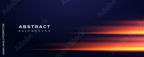 Orange light streak abstract background vector with dark blue gradient and glowing speed effect. Modern futuristic motion design wallpaper, perfect for digital, technology and creative graphic use.