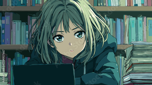 勉強する女子学生のベクターイラスト