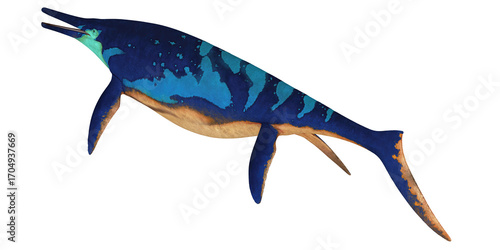 Colorful prehistoric ichthyosaur illustration