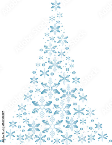 雪の結晶で作られた青いクリスマスツリー。冬の飾り、デコレーションベクター素材