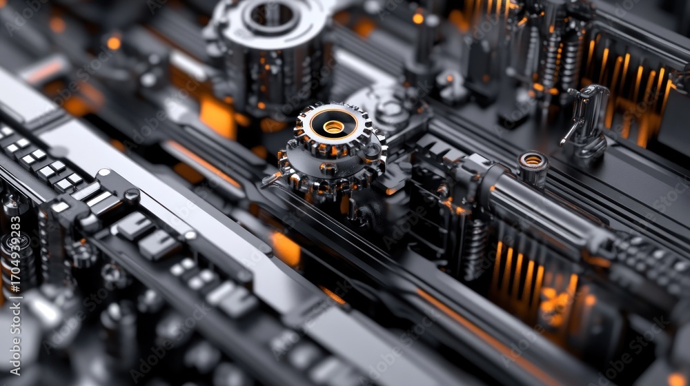 Fototapeta premium Abstract mechanical gears and components technology illustration