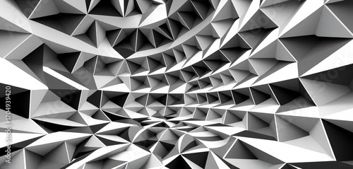 Intricate black and white geometric shapes creating a mesmerizing depth illusion,  background,   complex