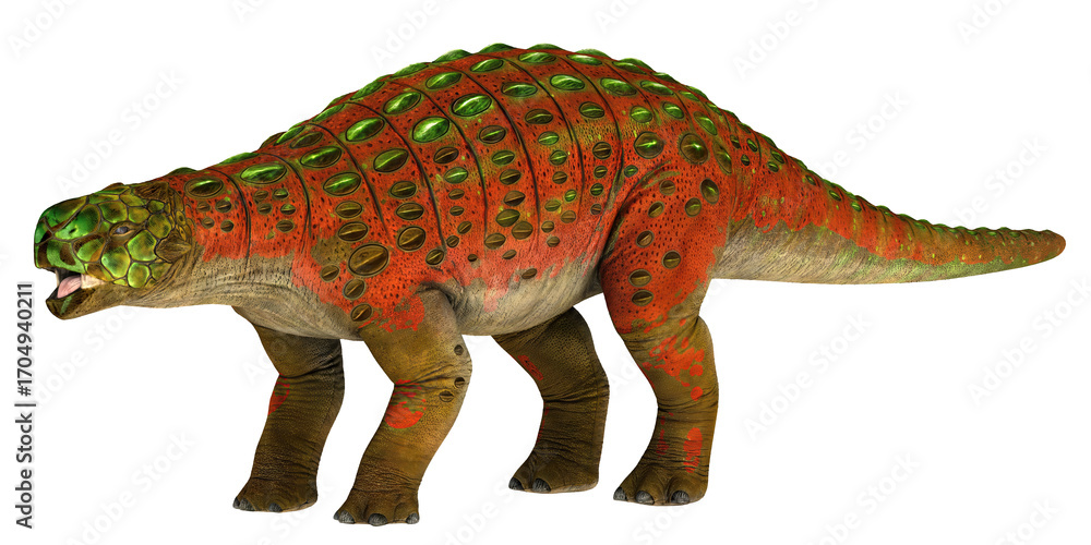 Obraz premium Colorful dinosaur with armored plates on white background.