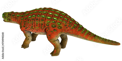 Detailed model of a colorful armored dinosaur.