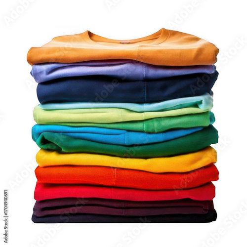 stack of folded t-shirts isolated on white or transparent