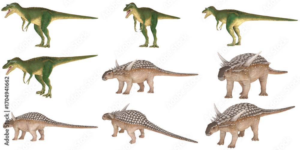 Fototapeta premium Collection of dinosaur models in various poses.