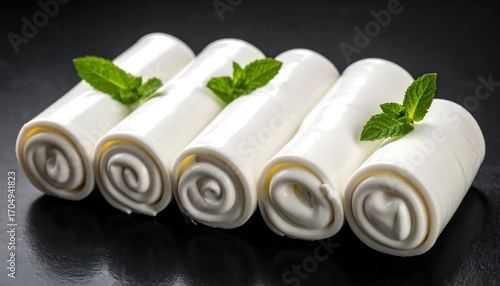 Rolled white cheese with fresh mint