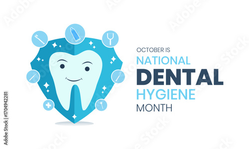 National Dental Hygiene Month Banner Design | October Oral Health Awareness Vector | Clean Teeth, Healthy Smile, Dental Care Illustration