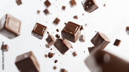 Chocolate cubes falling and dripping
