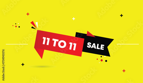 11 to 11 sale editable vector illustration web banner template design black red gradient shapes yellow abstract business background marketing promotion discount online shop advertising creative