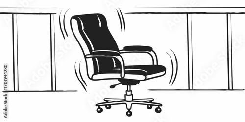 Illustration of a rolling office chair with armrests and swivel base in an office environment
