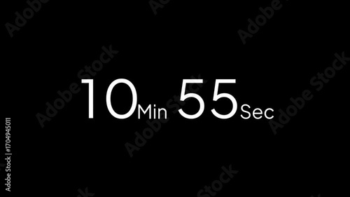 11 minute countdown timer animation from 11 to 10 minute, digital countdown timer transparent background. 11 minute countdown timer animation