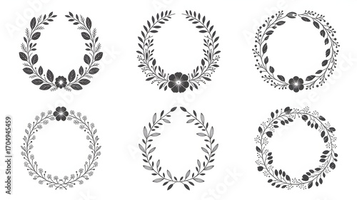 Elegant floral wreath designs for wedding invitations, branding, and decorative elements, perfect for creating stylish and sophisticated visuals