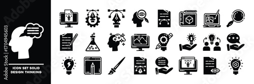 Set of Design Thinking Solid Icons Representing Creativity and Innovation.