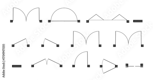 Doors for floor plan top view. Architectural icons for interior project. Construction graphic design element. Vector