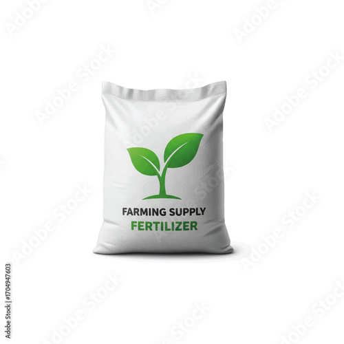 3D vector icon, realistic fertilizer bag with plant logo, farming supply