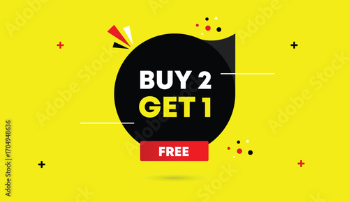 buy 2 get 1 free editable web banner template vector art illustration icon design black red gradient shapes white bold text yellow abstract business background marketing promotion sale advertising