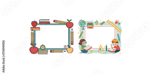 Print  Vector Illustration of School Study Frame – Educational Border Design for Classroom and Learning Themes