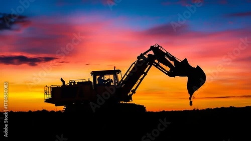 Wallpaper Mural Excavator Silhouette Against Vibrant Sunset Sky Torontodigital.ca