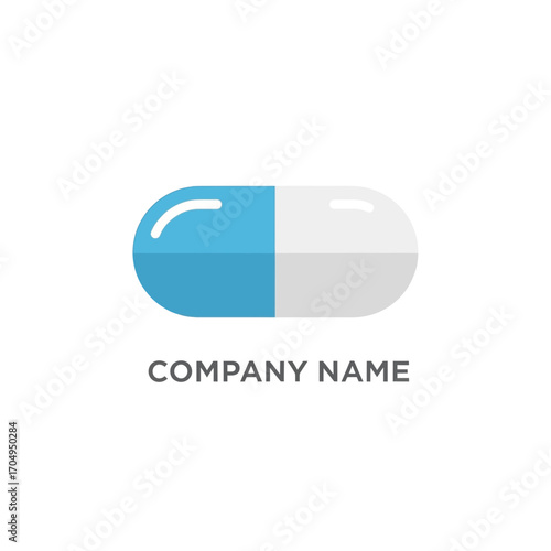 Blue and white medical capsule pill icon for healthcare and pharmacy.