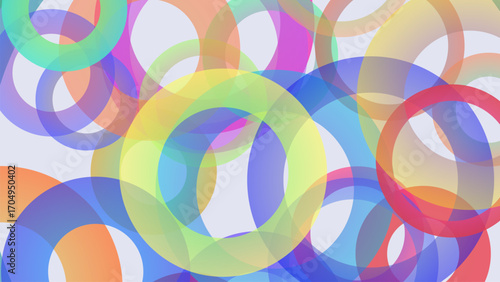 Abstract background of overlapping colorful translucent oval shapes in a vibrant rainbow palette