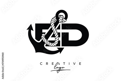 ED Creative Monogram Latter Logo with Anchor and Rope Design Minimalistic Logo Design 