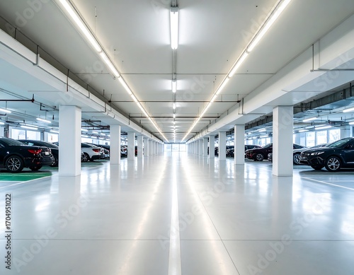 Empty modern underground parking garage