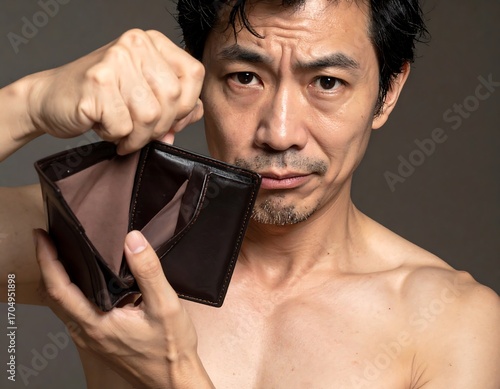 Disappointed man with empty wallet