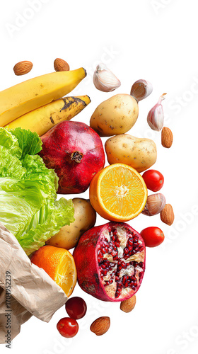 Vibrant Fruit and Vegetable Assortment on Black Background