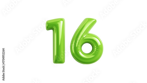 Shiny Green Number Sixteen Balloons - 16th Birthday, Anniversary Celebration
