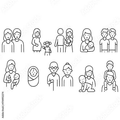 Family and parenting line icon set vector