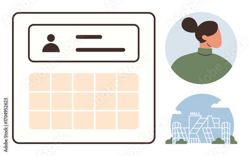 User profile card with avatar, data field grid, circular portrait with neutral background, and modern mall rendering. Ideal for profile management, e-commerce, database, identity, user experience