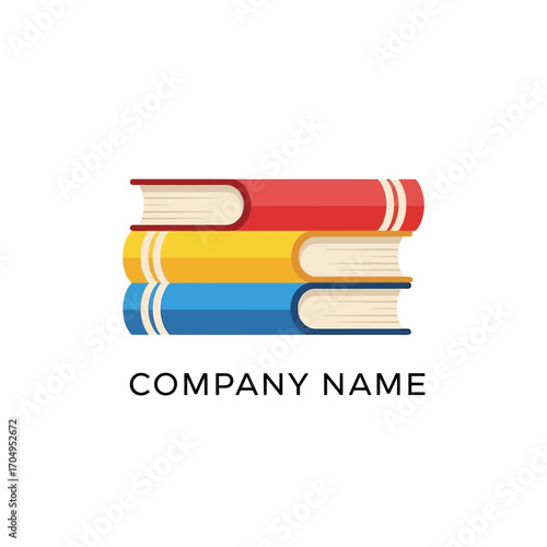 Colorful stack of books logo design vector illustration.