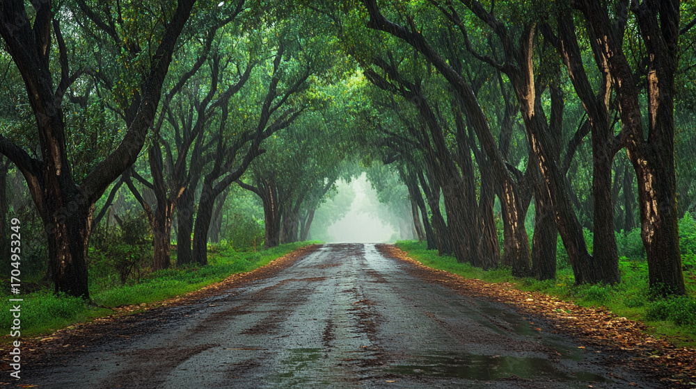 Obraz premium Winding Road Through Green Forest