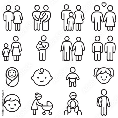 Family and parenting line icon set vector