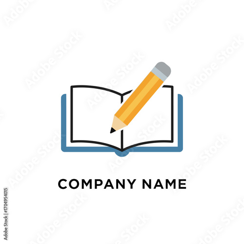 Education and Writing Logo with Open Book and Pencil.