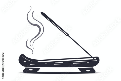 Aroma Therapy Burning Incense stick on tray with smoke, white background