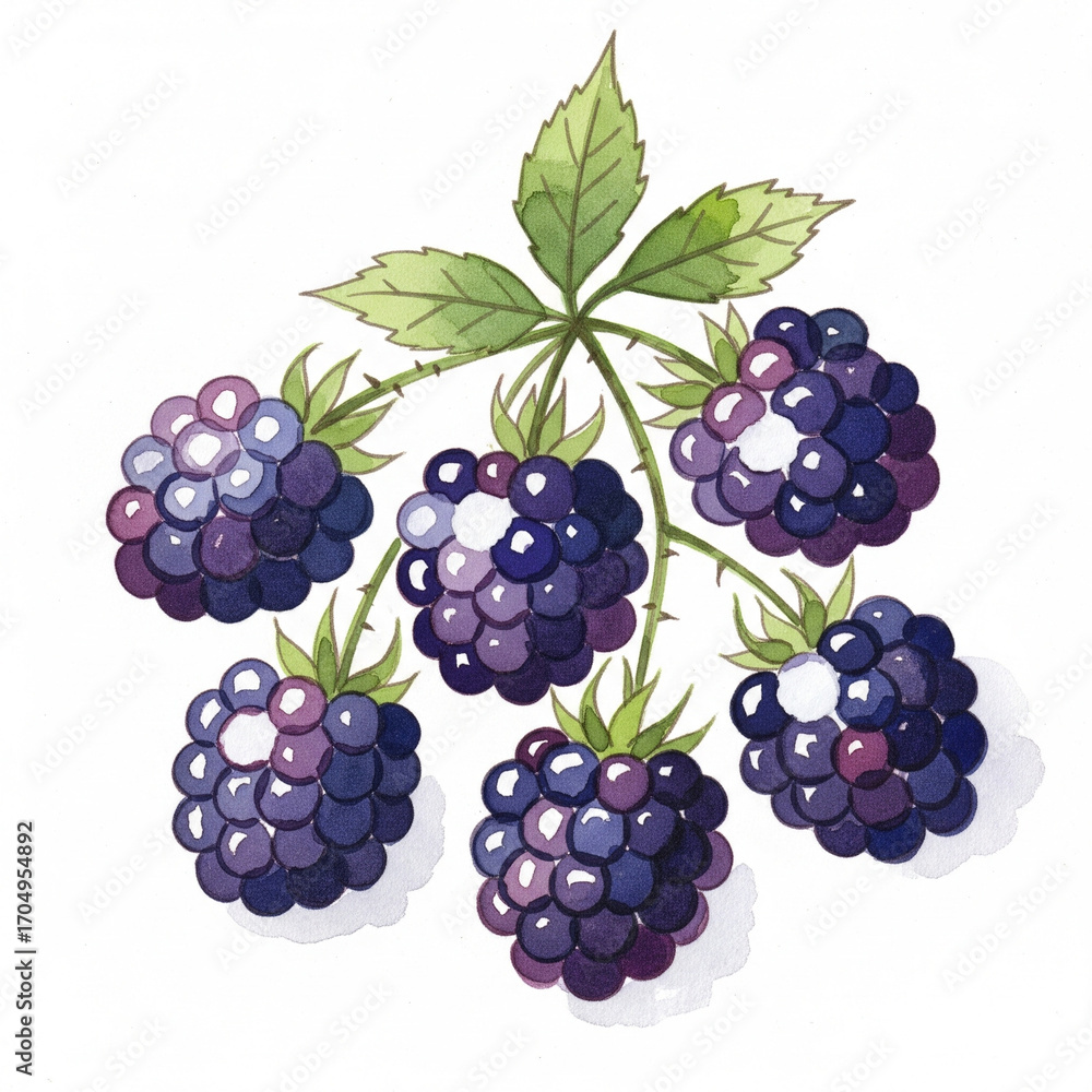 Fototapeta premium blackberrys, simple watercolor, hand drawn, white background