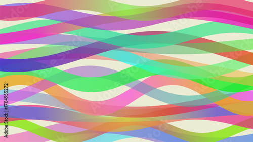 Abstract colorful wavy lines overlaying each other on light background