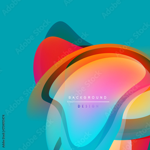 Abstract colorful shapes overlap, creating dynamic visual effect. Gradient hues blend smoothly, forming modern background design.