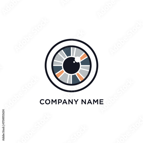 Eye logo design with colorful segments representing vision and innovation.