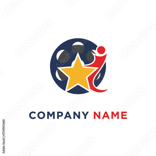 Film Industry Logo with Star, Reel, and Human Figure for Entertainment Company.