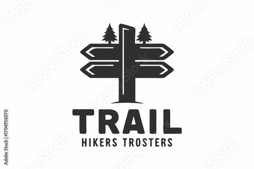 Black and white signpost pointing towards different directions in detailed vegetation art