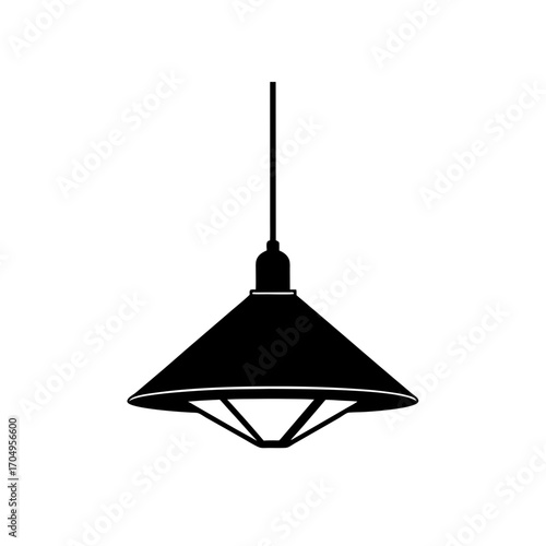 Hanging conical lamp icon on transparent background silhouette