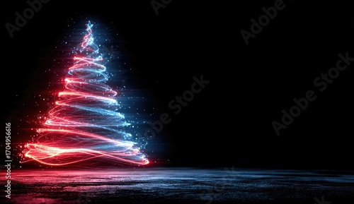 Glowing Christmas Tree on Black Background