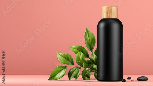 Black Bottle with Wood Top and Greenery