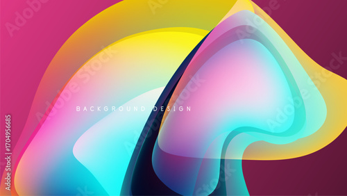 Abstract colorful fluid shapes overlap black background. Vibrant gradients create dynamic visual effect. Modern design element.