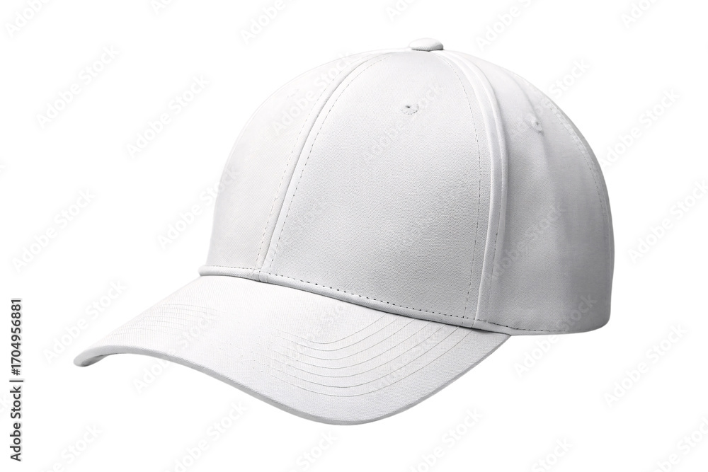 Fototapeta premium Light gray cotton baseball cap with curved visor and clean minimalist styling, isolated on a transparent background